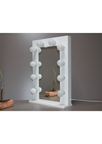 Işıklı Makyaj Aynası Beyaz Renk Şık Tasarım Ev ve Stüdyo Kullanımı İçin 65x45 cm