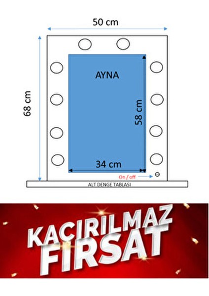 Işıklı Makyaj Aynası Beyaz Renk Şık Tasarım Ev ve Stüdyo Kullanımı İçin 65x45 cm