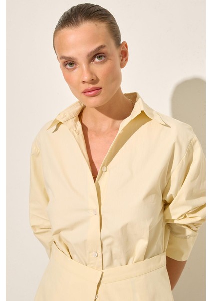 Amber Bel Panelli Uzun Kollu Pamuk Gömlek