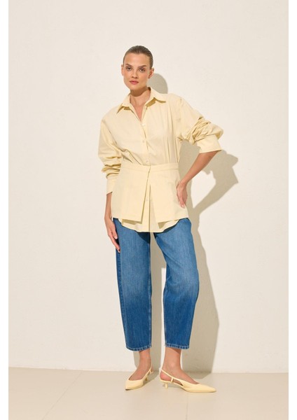 Amber Bel Panelli Uzun Kollu Pamuk Gömlek