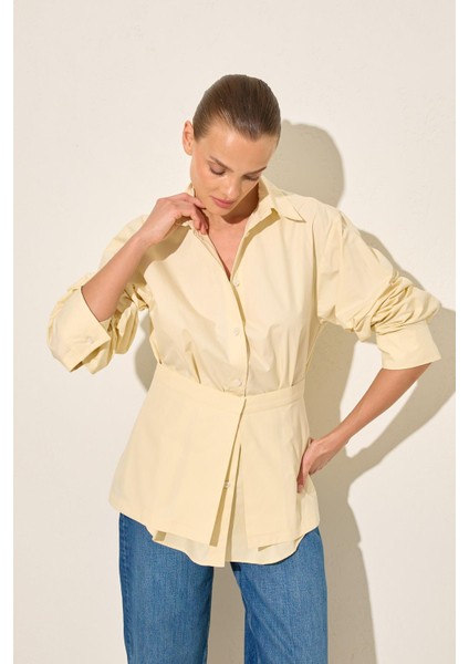 Amber Bel Panelli Uzun Kollu Pamuk Gömlek