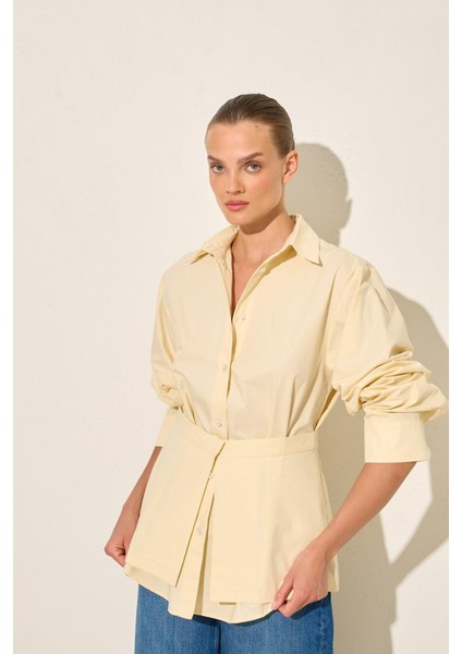 Amber Bel Panelli Uzun Kollu Pamuk Gömlek