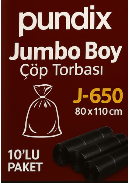 Pundıx J650 Endüstriyel Jumbo Boy Çöp Poşeti – 80X110 cm – 1 Koli (10 Rulo / 100 Adet) Dayanıklı, Sızdırmaz ve Geniş Hacimli Çöp Torbası fiyatları