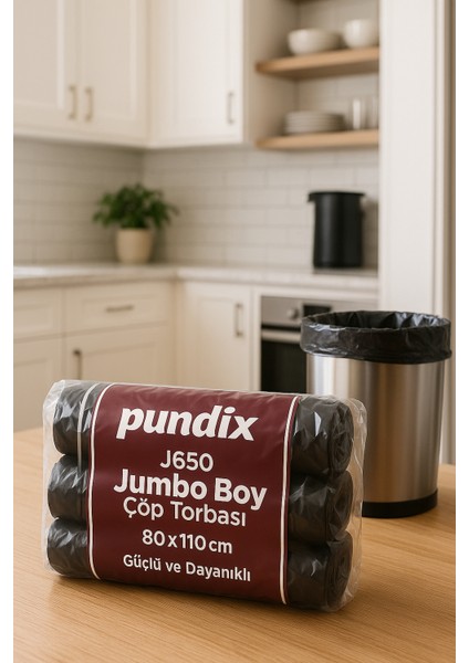 Pundıx J650 Endüstriyel Jumbo Boy Çöp Poşeti – 80X110 cm – 1 Koli (10 Rulo / 100 Adet) Dayanıklı, Sızdırmaz ve Geniş Hacimli Çöp Torbası fırsatları