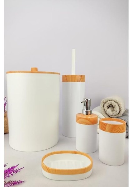 Mailine 5 Parça Ahşap Görünümlü Banyo Seti Beyaz – CKR3194 fiyatları