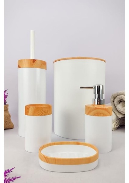 Mailine 5 Parça Ahşap Görünümlü Banyo Seti Beyaz – CKR3194 modelleri