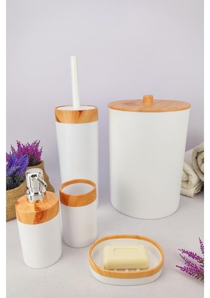 Mailine 5 Parça Ahşap Görünümlü Banyo Seti Beyaz – CKR3194 fırsatları