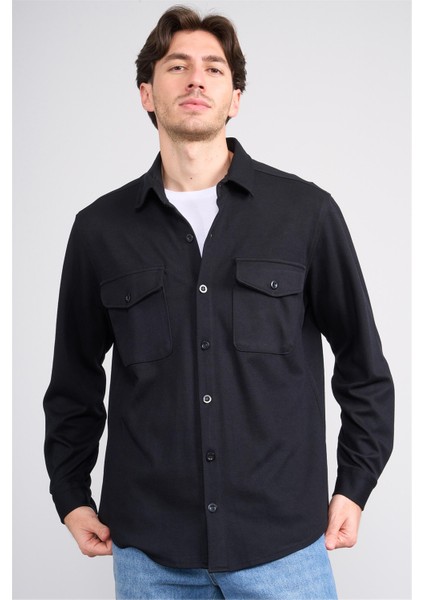 2290 Erkek Uzun Kol Regular Overshirt Gömlek Siyah