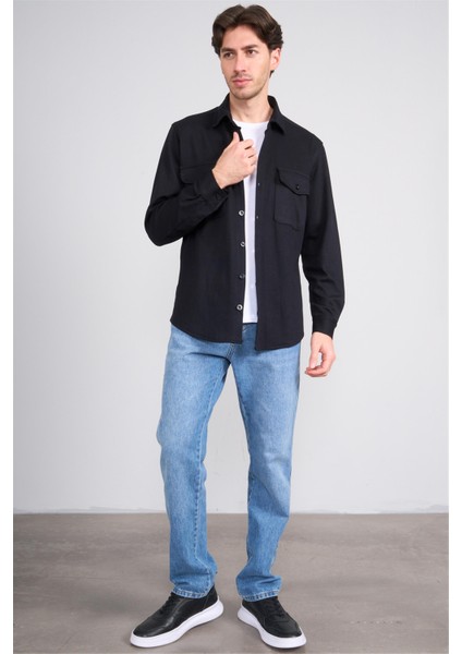 2290 Erkek Uzun Kol Regular Overshirt Gömlek Siyah modelleri
