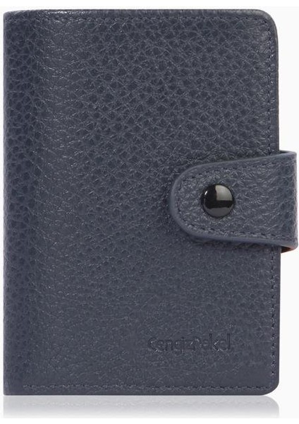 Şeffaf Bölmeli Çıtçıtlı Hakiki Deri Erkek Kartlık – 2517 - Lacivert