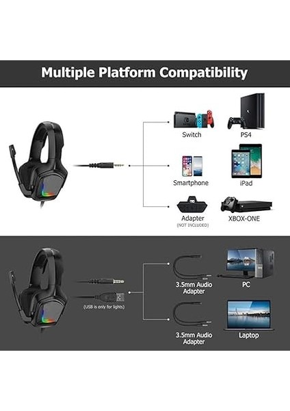 Profesyonel Oyuncu Kulaklığı Rgb Gaming Headphone 3.5mm, Gamer Işıklı Kulaklık, Onikuma K20 fiyatları