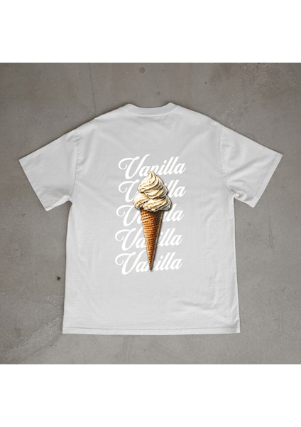 Vanilla Tasarım Baskılı Beyaz Oversize T-Shirt