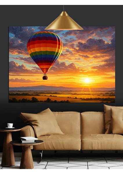 Sıcak Hava Balonu Gün Batımı Dekoratif Kanvas - Mdf Ahşap Tablo fırsatları