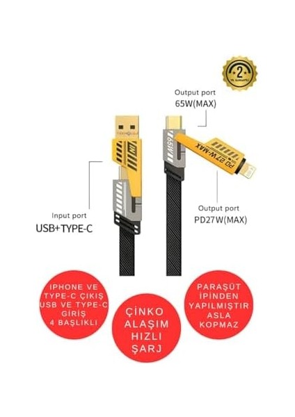 Kablosu 27W ve 65W Hızlı Şarj Type-C Hepsi Ile Uyumlu Ipinden Kopmaz Kablo modelleri