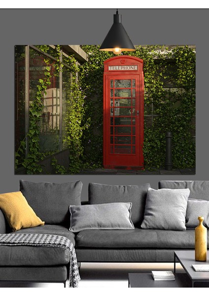 Yemyeşil Sarmaşık Kaplı Telefon Kulübesi Dekoratif Kanvas - Mdf Ahşap Tablo fırsatları