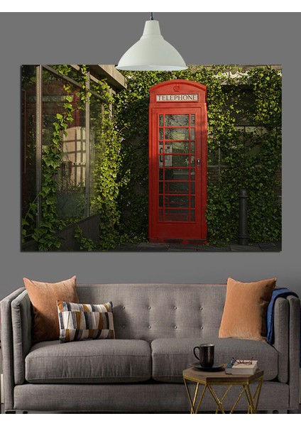 Yemyeşil Sarmaşık Kaplı Telefon Kulübesi Dekoratif Kanvas - Mdf Ahşap Tablo indirimleri