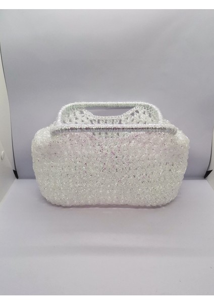 Burslu Clutch Çanta Beyaz Simli Metalik Kağıt Ip El Yapımı fiyatları