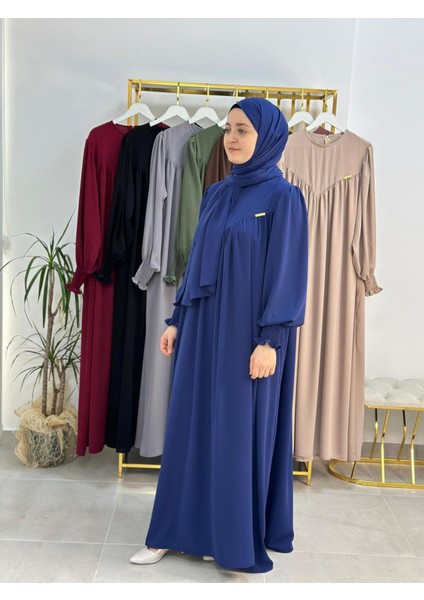 Sallı ,önü V Model Büzgülü Tesettür Elbise Takım ,ferrace,abaya, Hicab,hac ve Umre Için Uygun Indigo fiyatları