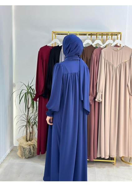 Sallı ,önü V Model Büzgülü Tesettür Elbise Takım ,ferrace,abaya, Hicab,hac ve Umre Için Uygun Indigo indirimleri