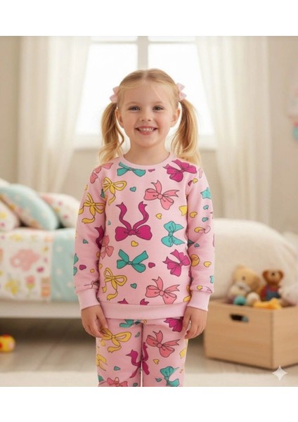 Kızçocukpembefiyonkdesenli Uzunkollu Mevsimlik Pamuklupijamatakımı fiyatları