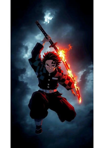 Tanjirou Kapı Direk Kaplama Folyosu Baskılı Sticker Sağ-Sol 2 Adet 22*50 cm