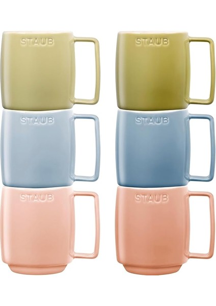 Seramik Kupa Seti, 350 Ml, Makaron Renkli, 6 Parça, Mikrodalga ve Bulaşık Makinesi Uyumlu