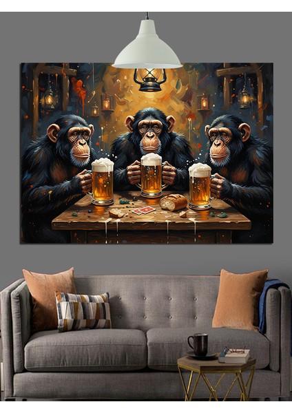 Bira Içen Üç Maymun Dekoratif Kanvas - Mdf Ahşap Tablo fiyatları