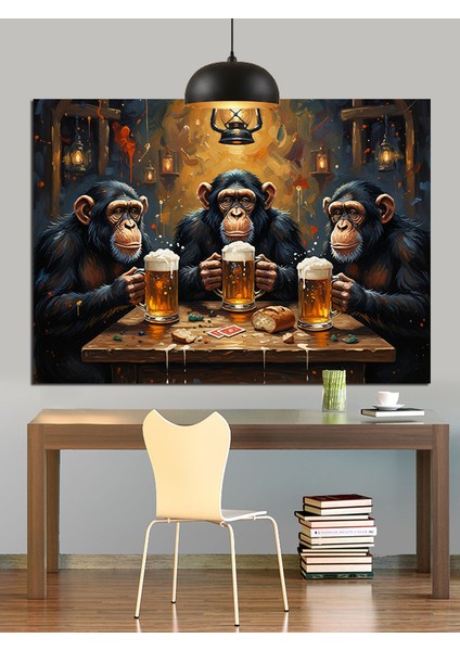 Bira Içen Üç Maymun Dekoratif Kanvas - Mdf Ahşap Tablo modelleri