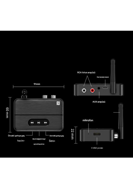 Antenli Bluetooth Adaptör Bluetooth 5.4 Receiver Aux USB Rca Wireless Araç Hoparlör Kulaklık Bluetooth Kiti fırsatları