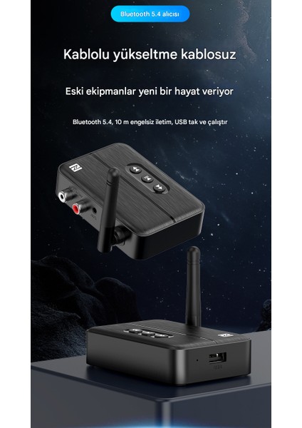 Antenli Bluetooth Adaptör Bluetooth 5.4 Receiver Aux USB Rca Wireless Araç Hoparlör Kulaklık Bluetooth Kiti