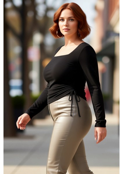 Kadınlar Için Şık Kare Yaka Büzgülü Yan Detaylı Örme Üst Kaliteli Şık Rahat Modern Zarif Günlük modelleri