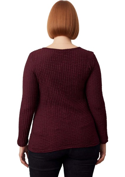 Kadın Gofre Dokulu V Yaka Uzun Kollu Örme Üst Kaliteli Şık Rahat Modern Zarif Günlük fiyatları