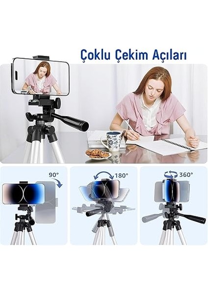 Telefon Tripodu – 33-110CM Katlanabilir Tripod Telefon Tutucu, 360° Döner Başlık, Bluetooth Kumandalı Selfie Çubuğu, Ios/android Uyumlu, Kamera ve Gopro ile Kullanılabilir modelleri