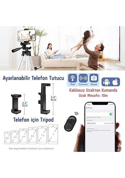 Telefon Tripodu – 33-110CM Katlanabilir Tripod Telefon Tutucu, 360° Döner Başlık, Bluetooth Kumandalı Selfie Çubuğu, Ios/android Uyumlu, Kamera ve Gopro ile Kullanılabilir indirimleri