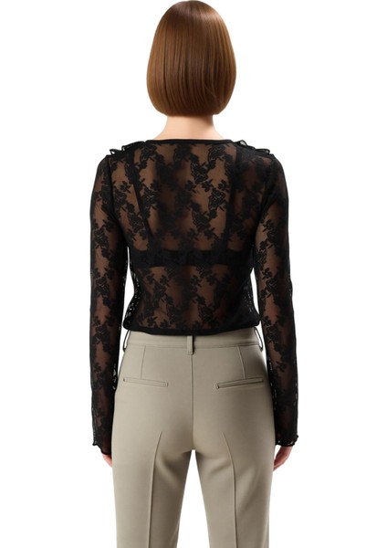 Kadınlar Için V Yaka Fırfırlı Bağlama Detaylı Uzun Kollu Bluz Kaliteli Şık Rahat Modern Zarif fiyatları