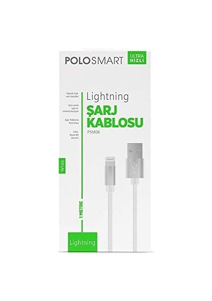PSM06 1 Metre Beyaz Lightning Hızlı Şarj Kablosu,beyaz fiyatları