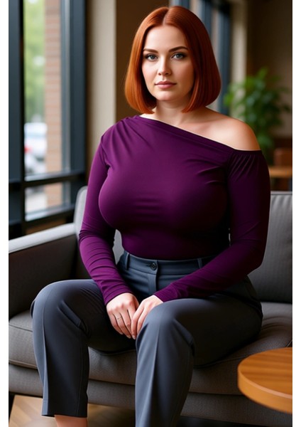 Kadın Moda Şık Büyük Beden Regular Asimetrik Yaka Fitted Kalıp Örme Büzgülü Tek Omuz Bluz