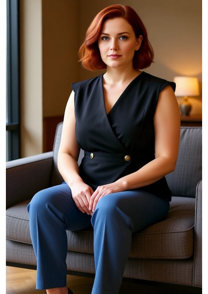 Kadınlar Için Kolsuz V Yaka Düğmeli Pamuk Bluz Kaliteli Şık Rahat Modern Zarif Günlük