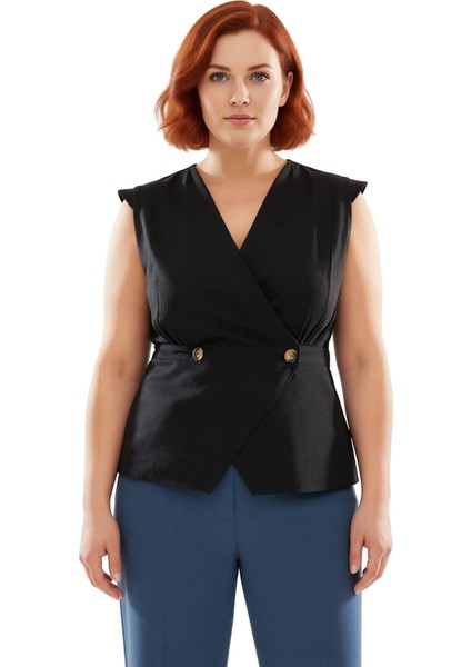 Kadınlar Için Kolsuz V Yaka Düğmeli Pamuk Bluz Kaliteli Şık Rahat Modern Zarif Günlük fiyatları