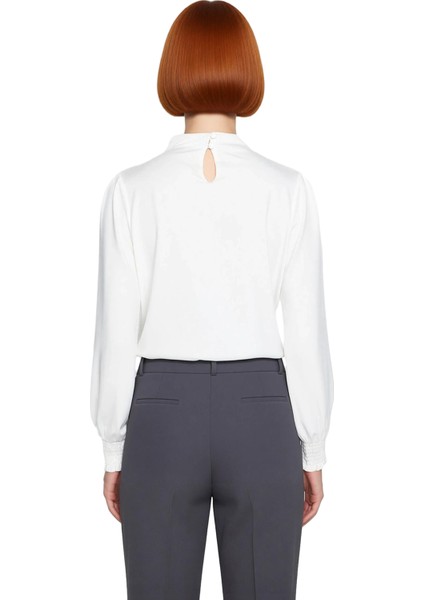 Kadın Moda Şık Üst Giyim Regular Dik Yaka Regular Kalıp Örme Fit Gipe Detaylı Esnek Bluz modelleri