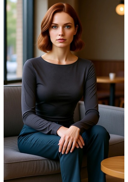 Kadın Crop Kayık Yaka Düşük Kol Slim Kalıp Örme Fitted Vücuda Oturan Büzgü Drape Detaylı Esnek Bluz