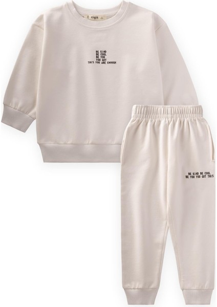 Basic Baskılı Eşofman Takım 2-7 Yaş Kırık Beyaz