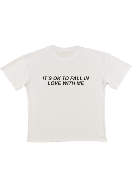 Fall In Love Baskılı Beyaz Oversize T-Shirt
