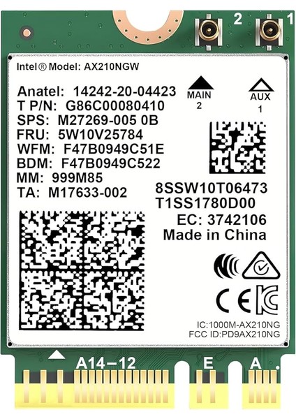 Wifi 6e AX210 Ngw Wifi Kartı Dizüstü Bilgisayar Için Tri-Band 6ghz/ 5ghz/ 2.4ghz 5400MBPS Kablosuz Wifi Ağ Adaptörü, Bluetooth 5.2 Destekler | Mu-Mımo | Windows 10/11 Linux, M.2/ngff