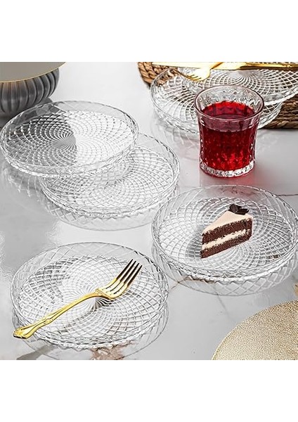 Venedik Pasta Tabağı Dik Tabak - 6lı Cam Sunumluk Pasta Kurabiye Kek Ikram Servis Tabağı-16 cm fiyatları