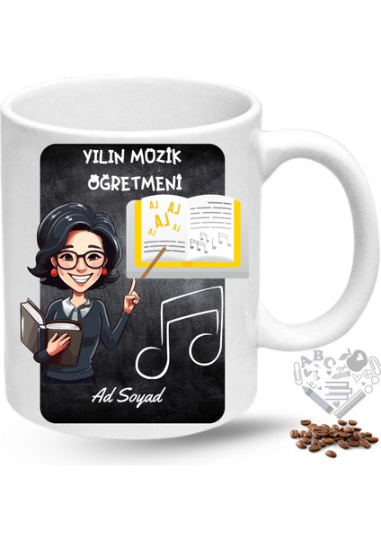 Müzik Öğretmeni Kadın Öğretmenler Günü Hediyesi Isimli Baskılı Porselen Kupa Bardak