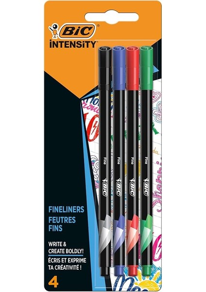 Intensity Fine Liner Keçe Uçlu Kalem 4'lü Blister Klasik Renkler, Siyah,mavi,kırmızı ve Yeşil Renk, 0.4 Mm. Çizgi Kalınlığı