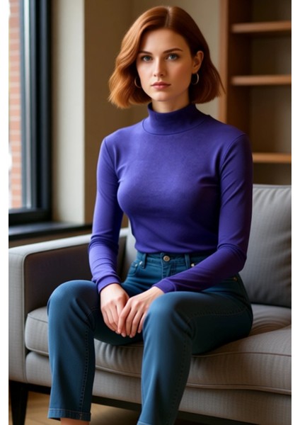 Moda Dik Yaka Örme Slim Düz Desen Casual Günlük Regular Uzun Kol Bluz fırsatları