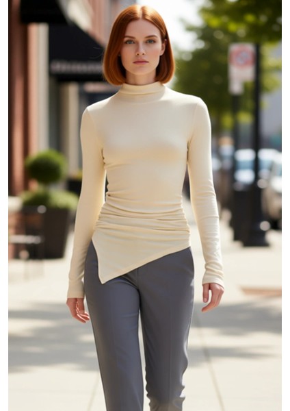 Stil Kadın Fitted Büzgü Drape Detaylı Bluz Crop Örme Slim Kalıp modelleri