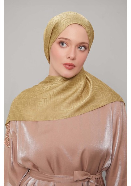 Yağ Yeşili Kiril Desen Jakarlı Janjan Şal modelleri